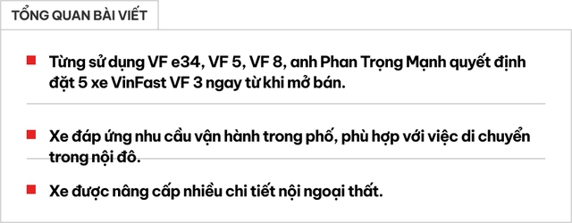 Chủ xe Thanh Hoá mua 5 chiếc VinFast VF 3 khác màu: ‘Biết cách dùng xe điện mini thì mới vui’- Ảnh 1.