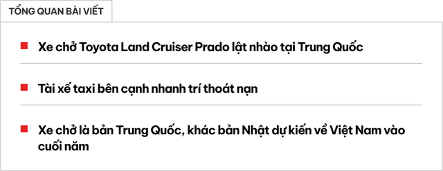 Xe tải chở lô Land Cruiser Prado mới tinh lật nhào, taxi đi cạnh thoát nạn nhờ pha xử lý nhanh trí của tài xế- Ảnh 1.