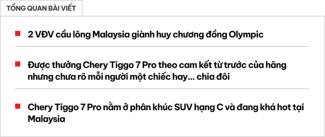 Bộ đôi VĐV Olympic Malaysia được tặng SUV Chery, CĐM thắc mắc ‘cưa đôi’ phần thưởng như thế nào- Ảnh 1.