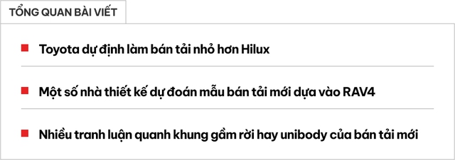 Bán tải Toyota nhỏ hơn Hilux mà thế này thì dễ hot: Thiết kế hiện đại như RAV4, có thể dùng máy hybrid- Ảnh 1. Bán tải Toyota nhỏ hơn Hilux mà thế này thì dễ hot: Thiết kế hiện đại như RAV4, có thể dùng máy hybrid- Ảnh 1.