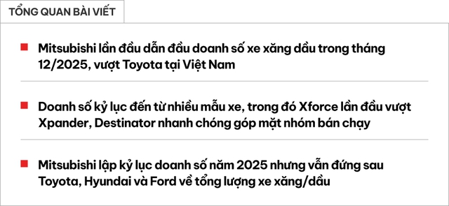 Mitsubishi lần đầu soán ngôi Toyota thành hãng xe xăng/dầu bán chạy nhất Việt Nam cùng nhiều kỷ lục mới nhờ ‘cú nổ’ từ Xforce và Destinator- Ảnh 1. Mitsubishi lần đầu soán ngôi Toyota thành hãng xe xăng/dầu bán chạy nhất Việt Nam cùng nhiều kỷ lục mới nhờ ‘cú nổ’ từ Xforce và Destinator- Ảnh 1.