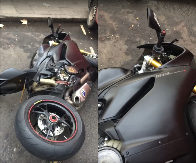 
Chiếc Ducati 1199 Panigale bị bỏ lại tại hiện trường. Ảnh cắt từ video
