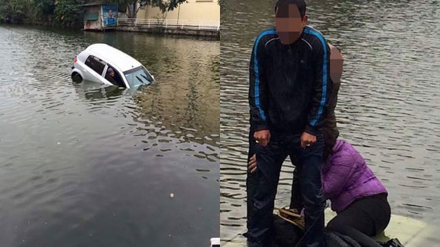 Hà Nội: 3 người co ro trên nóc xe Hyundai rơi xuống hồ trong ngày rét kỷ lục
