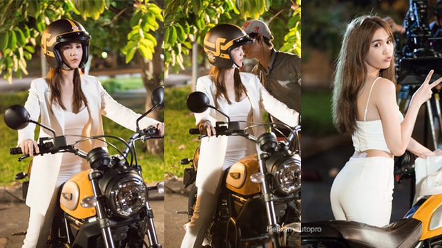 "Nữ hoàng nội y" Ngọc Trinh tập lái Ducati Scrambler