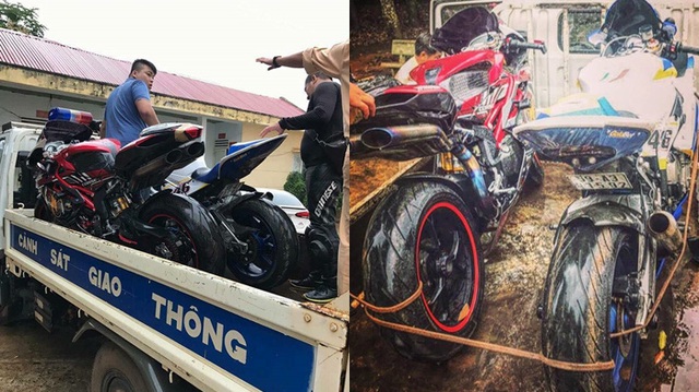 Lộ ảnh dàn xe phân khối lớn bị bắt giữ khi "thông chốt" cảnh sát giao thông trên quốc lộ 14