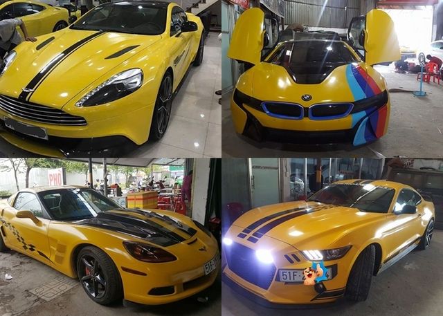 Siêu xe Aston Martin Vanquish cùng dàn xe thể thao tại Sài thành đồng loạt thay áo đề-can màu vàng - Ảnh 1.