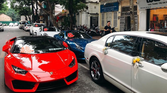 Thiếu gia Hà Nội rước dâu bằng dàn siêu xe và xe siêu sang cực" "khủng"