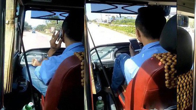 Tài xế xe buýt gác chân lên táp lô, tay cầm điện thoại chửi tục bị phạt 700 nghìn đồng