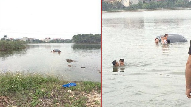 Cho vợ tập lái xe, cả ba người lao xuống hồ ở Đại học Nông Lâm - Bắc Giang