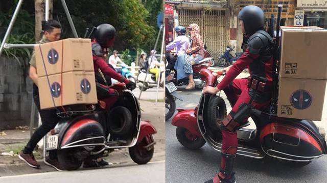 Deadpool đang “bon bon” Vespa trên phố Hà Nội bỗng chết máy, đạp mãi mới nổ - Ảnh 1.
