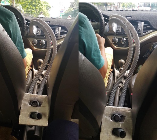 Tài xế Việt tự chế điều hoà hàng ghế sau xe Kia Morning từ ống nước máy giặt - Ảnh 1.