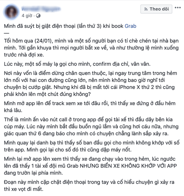 Khách hàng bị giật điện thoại ngay sau khi book xe, nghi bị dàn cảnh: Grab vào cuộc xác minh - Ảnh 1. Khách hàng bị giật điện thoại ngay sau khi book xe, nghi bị dàn cảnh: Grab vào cuộc xác minh - Ảnh 1.