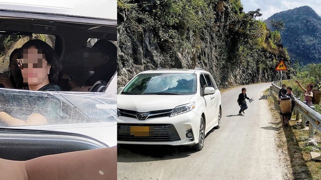 Người phụ nữ ngồi trong chiếc Toyota Sienna ném kẹo cho nhóm trẻ vùng cao khiến dân mạng bức xúc