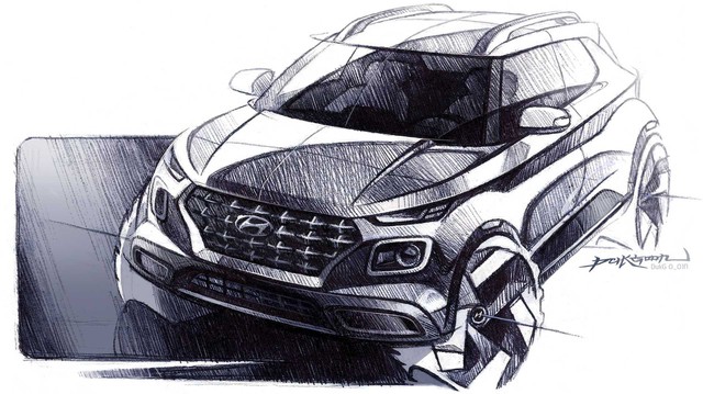 Hyundai Venue - Đàn em Kona lộ diện ảnh phác thảo mới: Khó tin khác biệt nội/ngoại thất