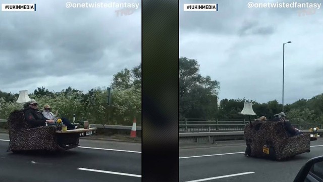 Hai cụ già lái...ghế sofa chạy 140 km/h trên cao tốc nước Anh
