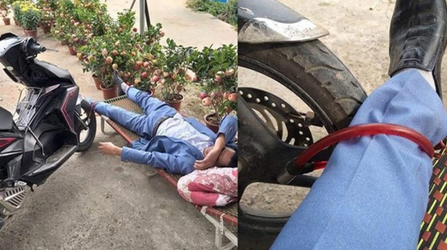 Say không biết gì, người đàn ông nằm vật giữa cửa hàng cây cảnh, khóa bánh xe vào chân