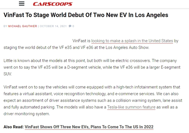 Báo quốc tế đồng loạt đưa tin VinFast đến LA Auto Show 2021, hé lộ tỷ phú Phạm Nhật Vượng sẽ mở nhà máy và 60 showroom tại Mỹ - Ảnh 3.