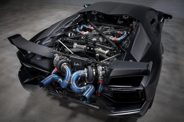 Ngắm khoang động cơ 2.000 mã lực của Lamborghini Aventador SVJ độ Twin-Turbo - Ảnh 3.