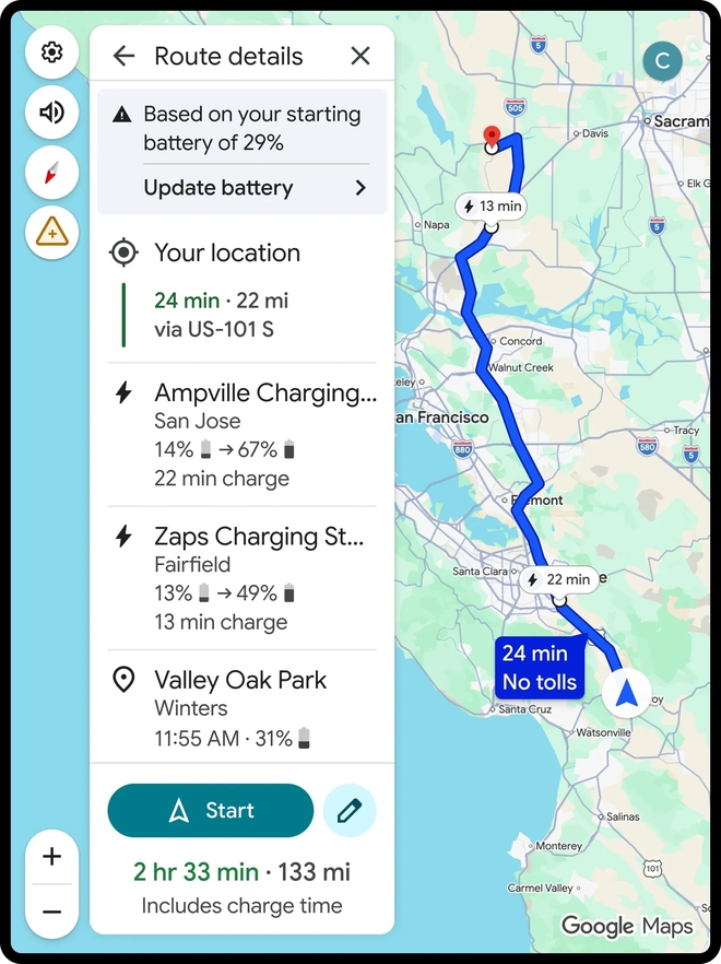 Google Maps th&ecirc;m t&iacute;nh năng nhiều chủ xe điện th&iacute;ch: Tự t&iacute;nh điểm sạc, dự đo&aacute;n pin, nhưng vẫn k&eacute;n xe- Ảnh 4.