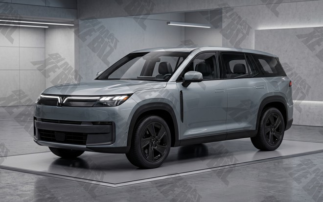 SUV cỡ lớn mới lộ diện trong nh&agrave; m&aacute;y VinFast: D&aacute;ng bề thế, gầm cao hơn VF 9, đồn đo&aacute;n l&agrave; EREV như VF Wild - Ảnh 6.