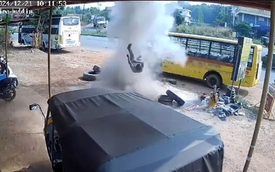 Lốp xe phát nổ như bom, thanh niên 19 tuổi bị hất văng lên không trung: Camera ghi lại khoảnh khắc gây sốc