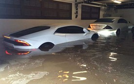 Xót xa với siêu xe Lamborghini Huracan bị nước ngập gần quá bánh