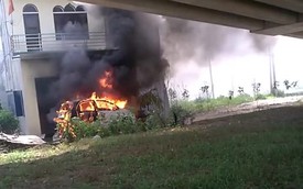 Ô tô phát nổ và bốc cháy tại Vinh