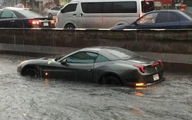 Siêu xe Ferrari California T "chết đuối" trên đường ngập, cư dân mạng thương xót