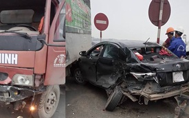 Người lái sang đường thiếu quan sát, Toyota Vios bị xe tải đâm nát