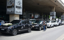 Cận cảnh đoàn "khủng long" Range Rover của Minh "Nhựa" ra sân bay đón vợ