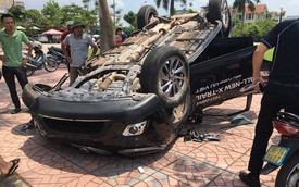 Bắc Giang: Nissan X-Trail chạy thử của đại lý lao lên vỉa hè, lật ngửa