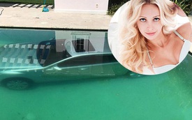 Bị "đá", người mẫu tóc vàng lái chiếc xe sang Mercedes-Benz S400 của bạn trai xuống bể bơi