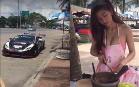 Tay chơi Thái lái Lamborghini Huracan độ "khủng" đi mua gỏi đu đủ do hot girl bán