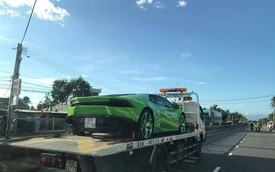 Lamborghini Huracan từng "phượt" ra Huế và Quảng Bình bị bắt gặp trên xe cứu hộ
