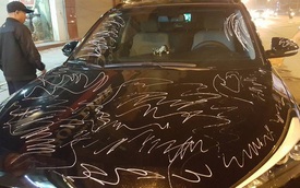 Người phụ nữ vẽ kín lên xe Hyundai Tucson tại Hà Nội phải đền 13 triệu Đồng