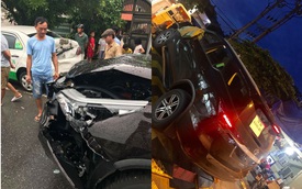 Nam Định: Tông vào đuôi xe taxi, Toyota Fortuner 2017 hư hỏng nặng đầu xe