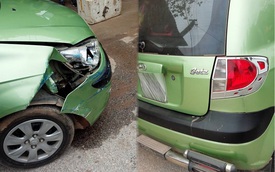 Bắc Ninh: Đậu ngược chiều trên phố ăn sáng, Hyundai Getz bị xe tải tông hư hỏng nặng