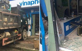 Xe tải không người lái đâm thủng tường trung tâm Vinaphone do tài xế đi ăn sáng không tắt máy