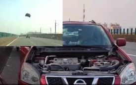Xe Nissan bật văng nắp ca pô khi chạy trên cao tốc