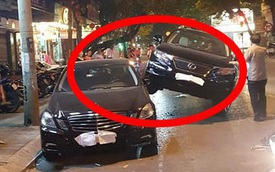 Xe Lexus "gác” lên thân Mercedes - hình ảnh vụ tai nạn gây xôn xao trên phố Hà Nội