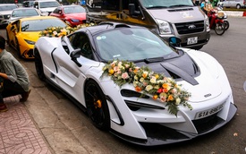 Dàn siêu xe trăm tỷ tham gia lễ đính hôn của Tống Đông Khuê, bạn trai Hương Giang cầm lái Maserati Quattroporte