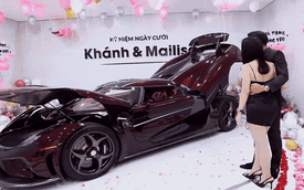 Thắt nơ hồng cho Koenigsegg Regera 200 tỷ, vợ đại gia Hoàng Kim Khánh xúc động khi tạo bất ngờ cho chồng: 'Xe có 80 chiếc nhưng chồng chỉ có một'