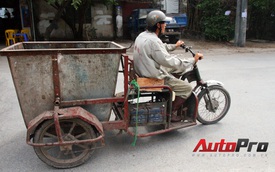 Công nhân Việt tự chế xe chở rác lạ, độc