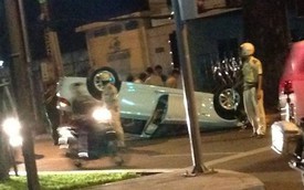 Xe BMW chở siêu mẫu Hoàng Yến bị lật giữa đêm