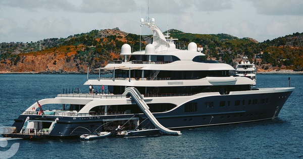 Close-up of the luxurious superyacht of the owner of LVMH